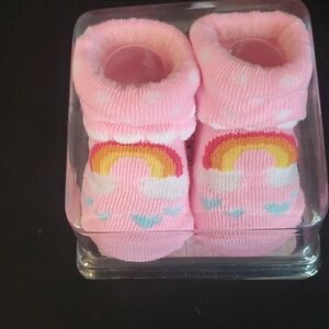 Pink Rainbow Baby Socks with Hearts